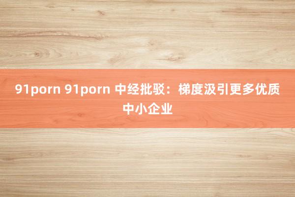91porn 91porn 中经批驳：梯度汲引更多优质中小企业