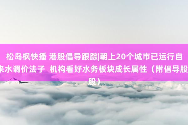 松岛枫快播 港股倡导跟踪|朝上20个城市已运行自来水调价法子  机构看好水务板块成长属性（附倡导股）