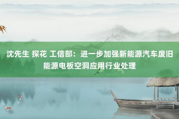 沈先生 探花 工信部：进一步加强新能源汽车废旧能源电板空洞应用行业处理