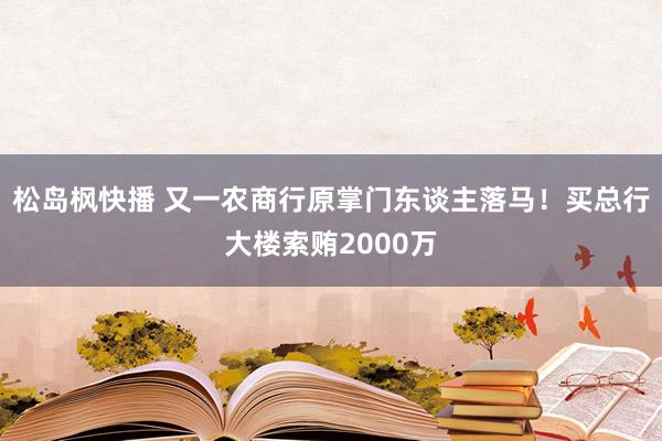 松岛枫快播 又一农商行原掌门东谈主落马！买总行大楼索贿2000万