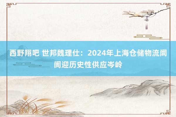 西野翔吧 世邦魏理仕：2024年上海仓储物流阛阓迎历史性供应岑岭