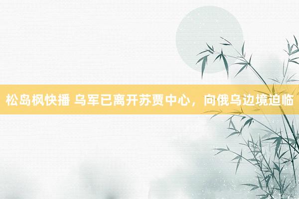 松岛枫快播 乌军已离开苏贾中心，向俄乌边境迫临