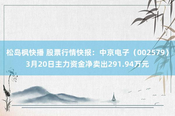 松岛枫快播 股票行情快报：中京电子（002579）3月20日主力资金净卖出291.94万元