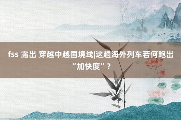 fss 露出 穿越中越国境线|这趟海外列车若何跑出“加快度”？