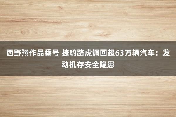 西野翔作品番号 捷豹路虎调回超63万辆汽车：发动机存安全隐患