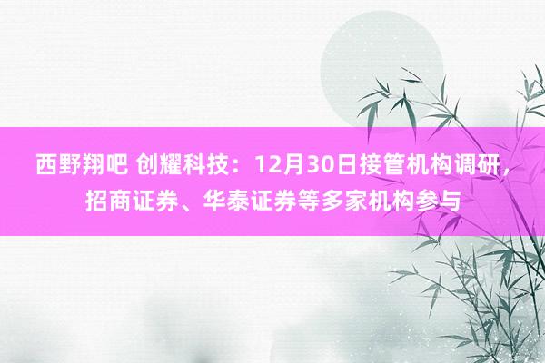 西野翔吧 创耀科技：12月30日接管机构调研，招商证券、华泰证券等多家机构参与