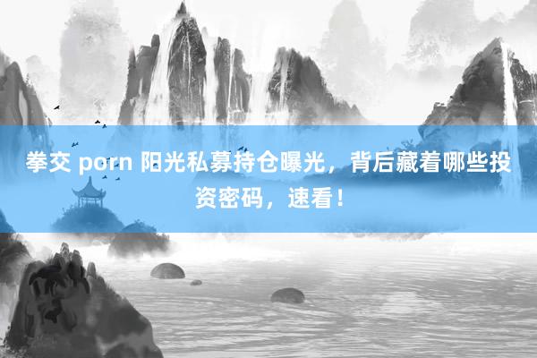 拳交 porn 阳光私募持仓曝光，背后藏着哪些投资密码，速看！