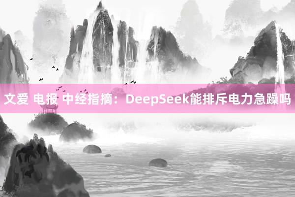 文爱 电报 中经指摘：DeepSeek能排斥电力急躁吗