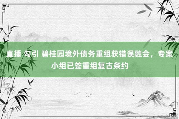直播 勾引 碧桂园境外债务重组获错误融会，专案小组已签重组复古条约