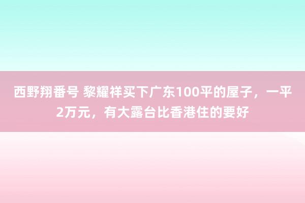 西野翔番号 黎耀祥买下广东100平的屋子，一平2万元，有大露台比香港住的要好