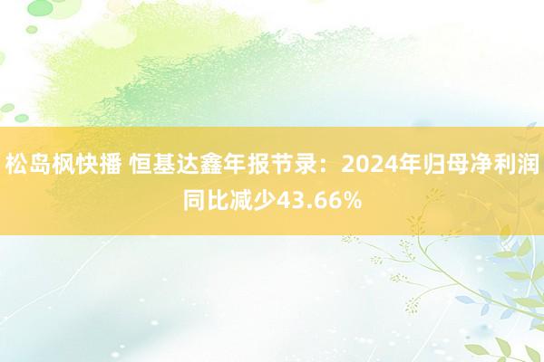 松岛枫快播 恒基达鑫年报节录：2024年归母净利润同比减少43.66%