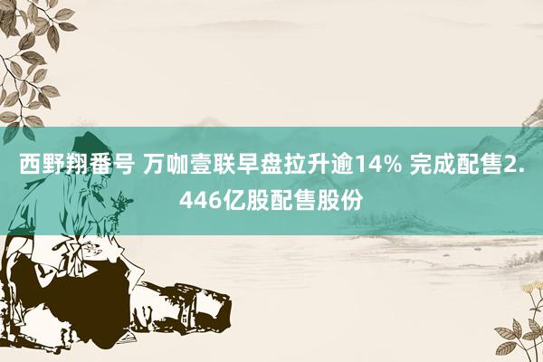 西野翔番号 万咖壹联早盘拉升逾14% 完成配售2.446亿股配售股份